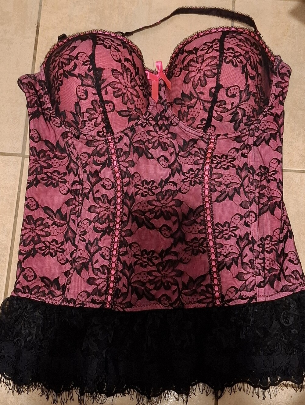 Seven 'Til Midnight Pink & Black Lace Bustier Corset Top 1X/2X